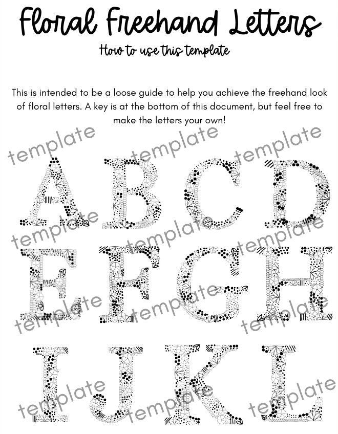 Floral Letter Hand Embroidery Template: Girly Name Design (Digital Download Template)