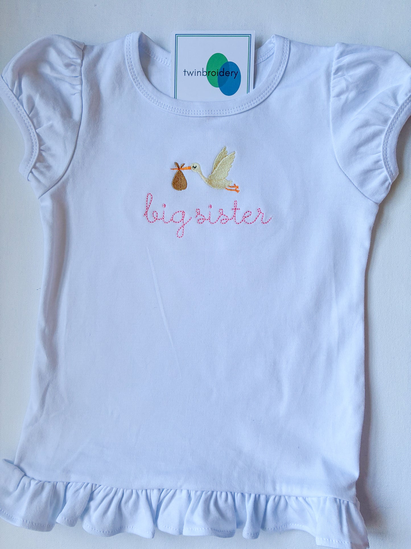 Machine Embroidered | Big Sister with Stork