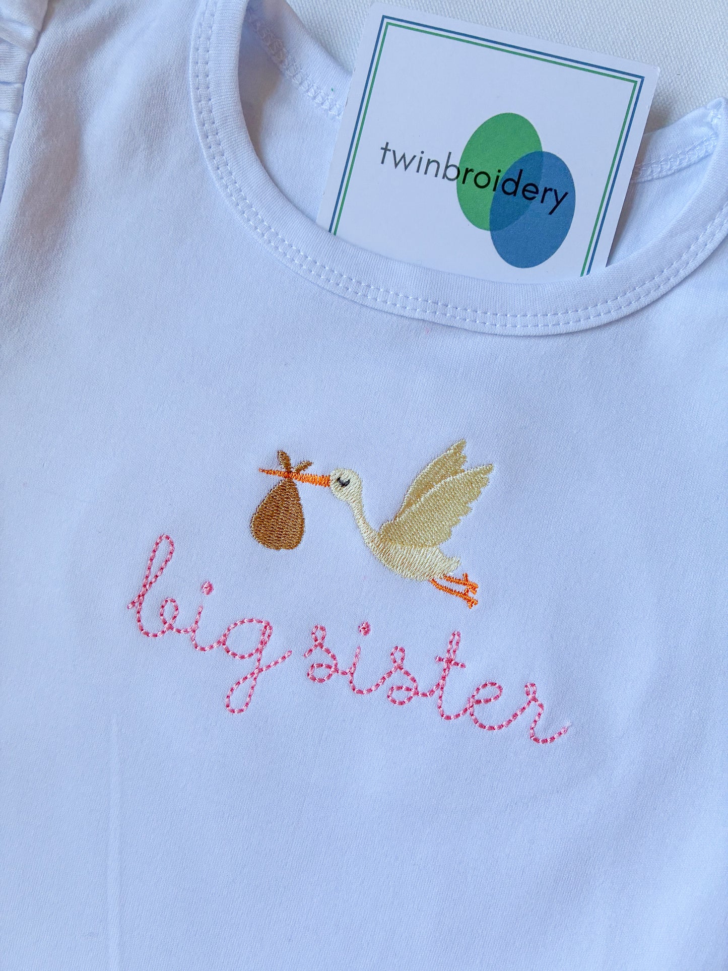 Machine Embroidered | Big Sister with Stork