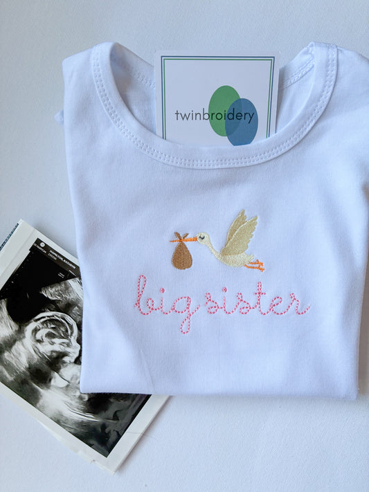 Machine Embroidered | Big Sister with Stork