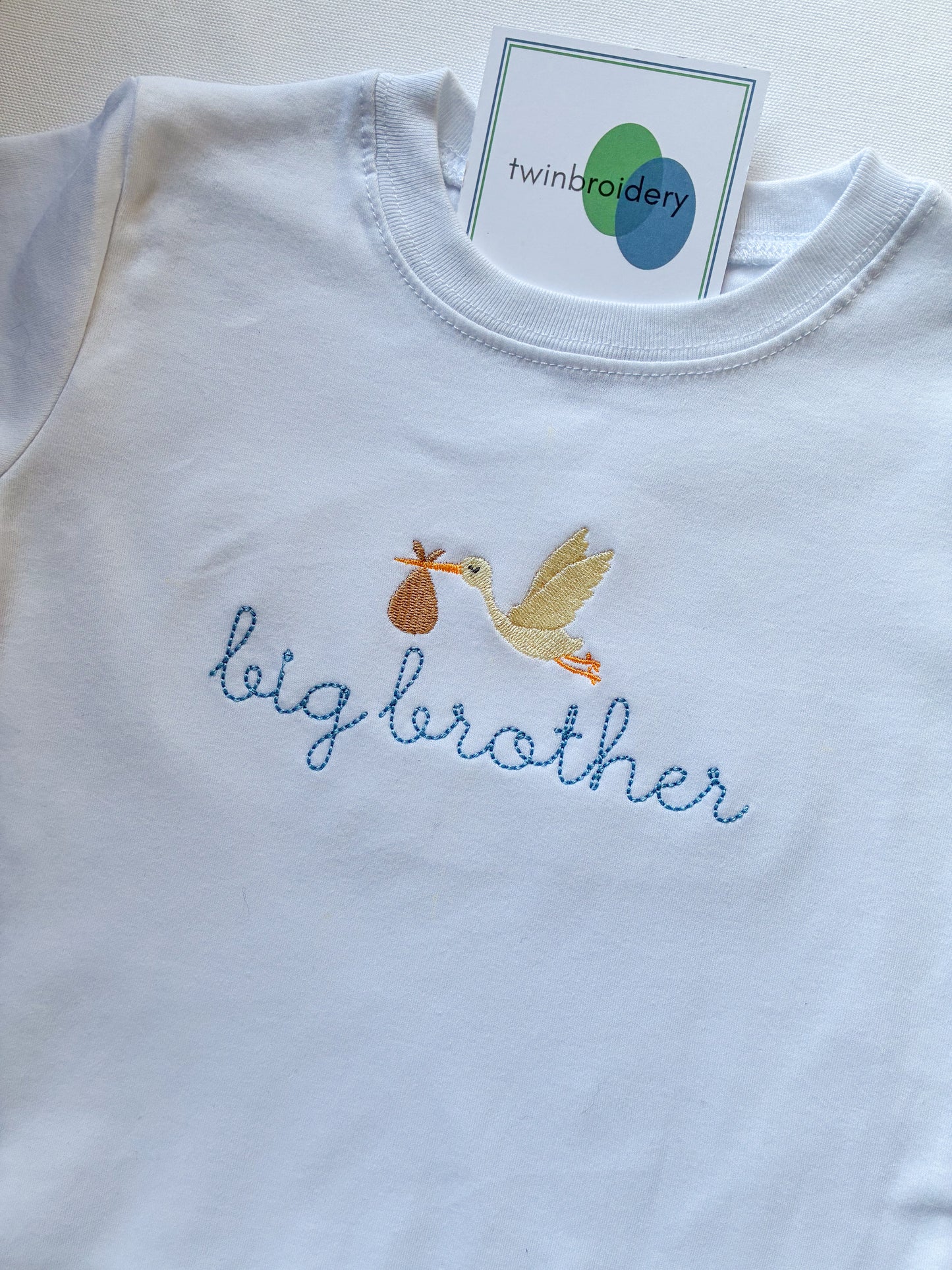 Machine Embroidered | Big Brother with Stork