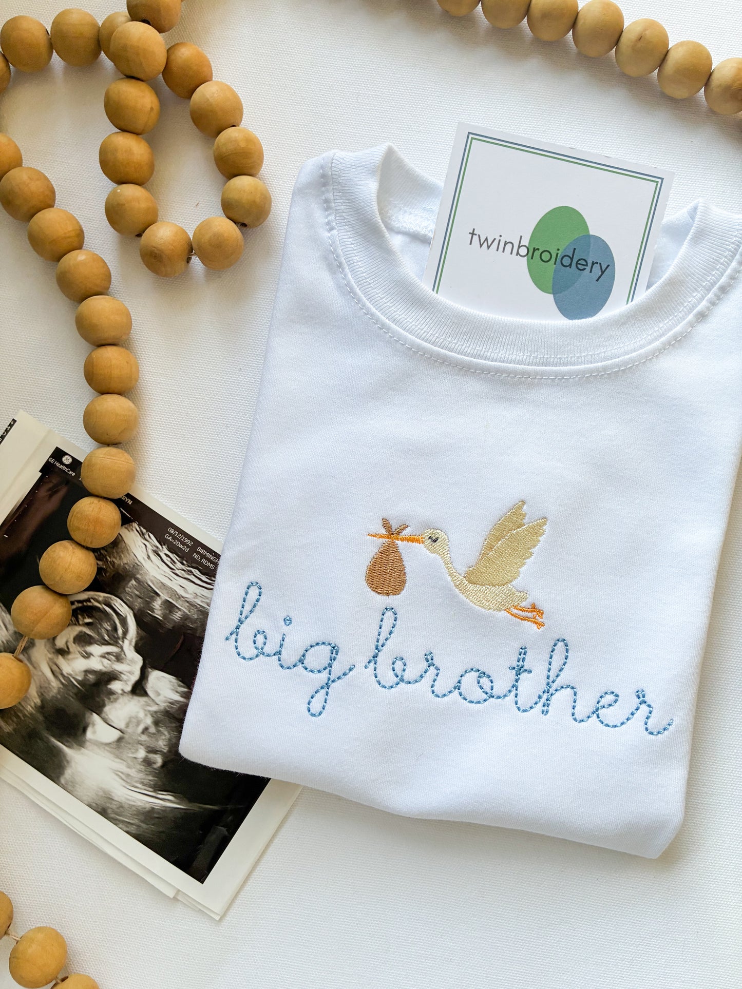 Machine Embroidered | Big Brother with Stork