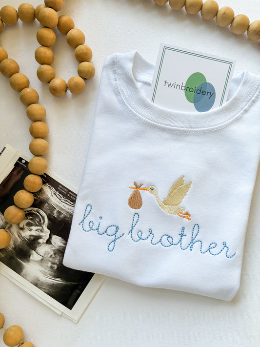 Machine Embroidered | Big Brother with Stork