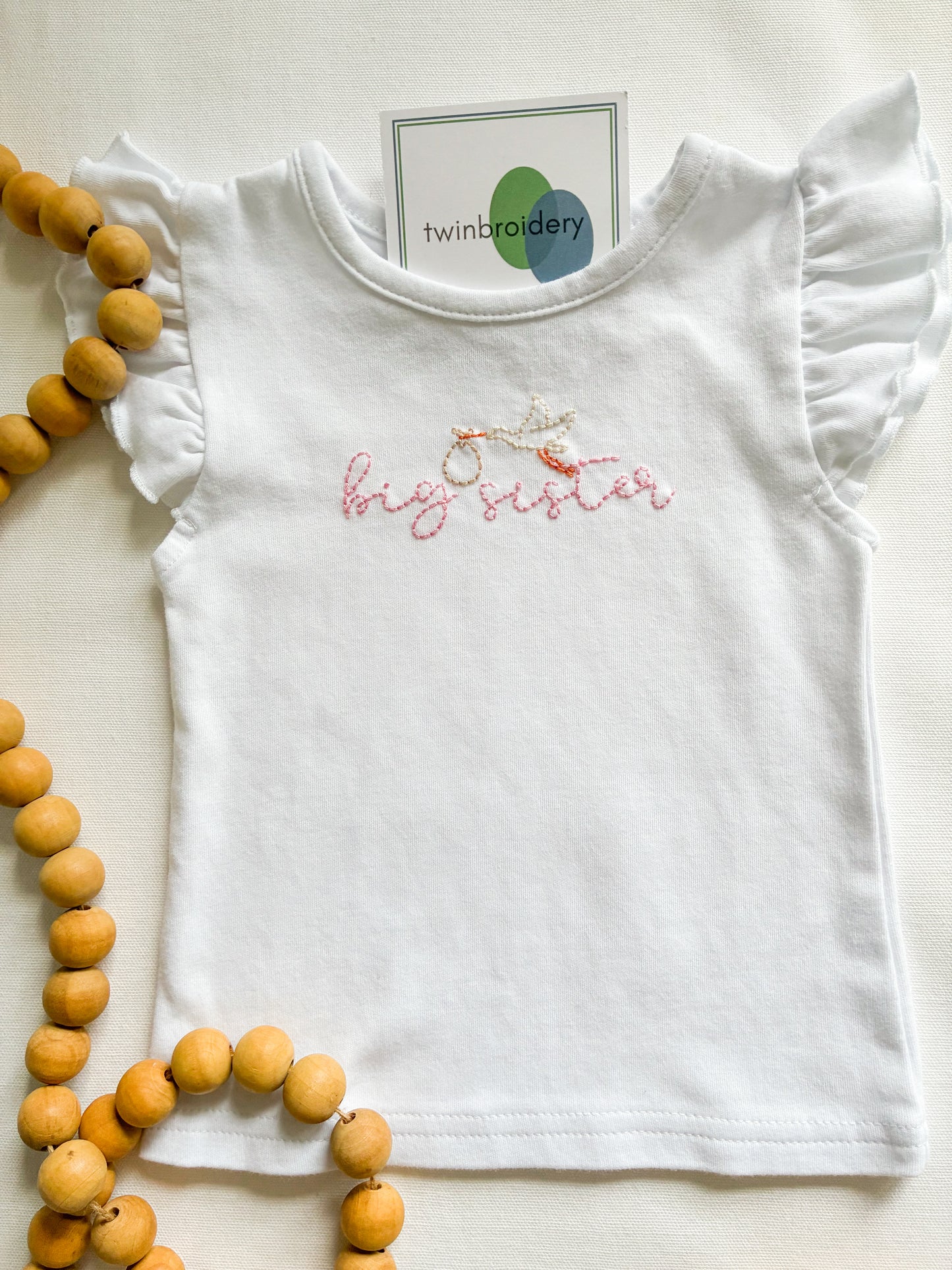 Hand Embroidered | Big Sister with Stork