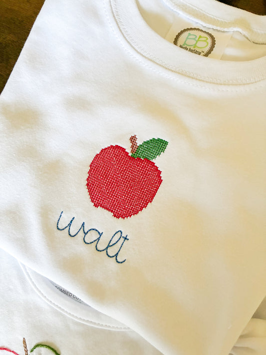 Machine Embroidery | Cross Stitch Apple Back to School Shirt