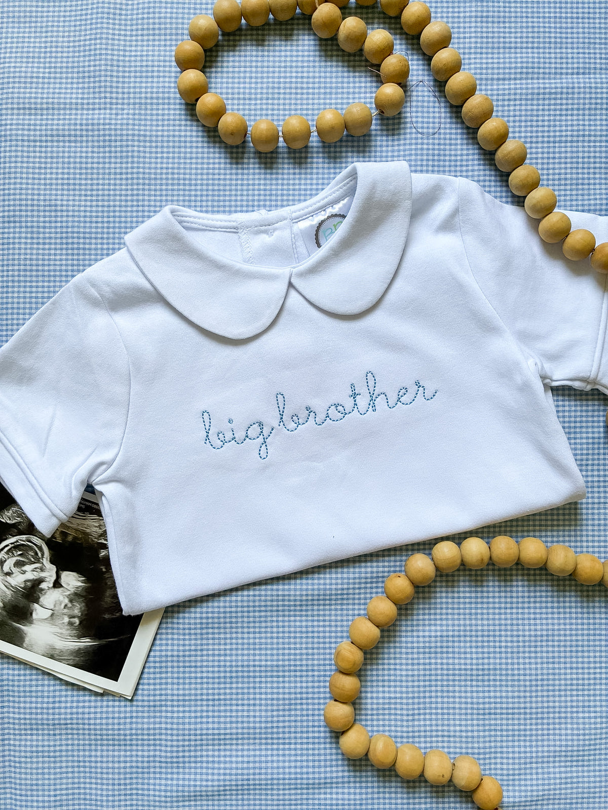 Machine Embroidered | Classic Script Big Brother, Peter Pan Collar