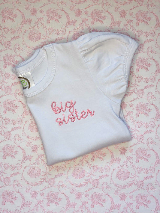 Machine Embroidered | Big Sister Modern Script Left Chest