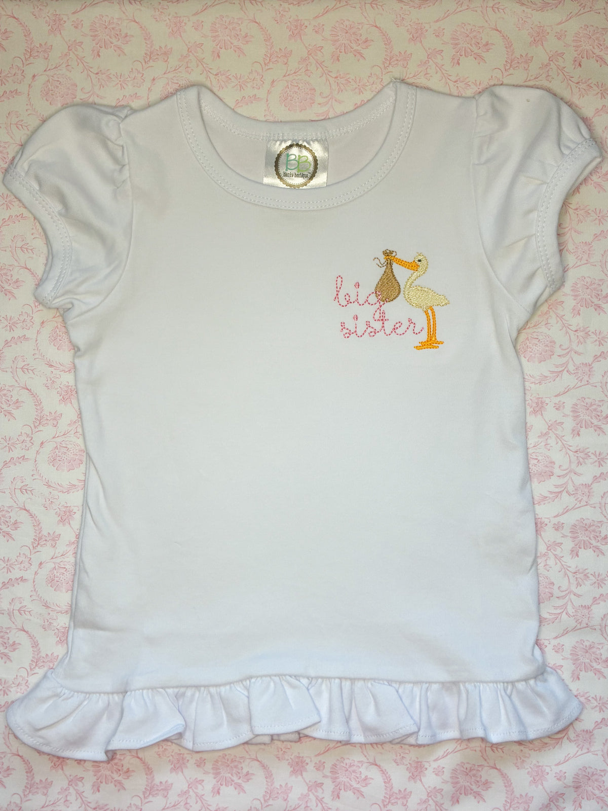 Machine Embroidered | Big Sister with Stork Left Chest