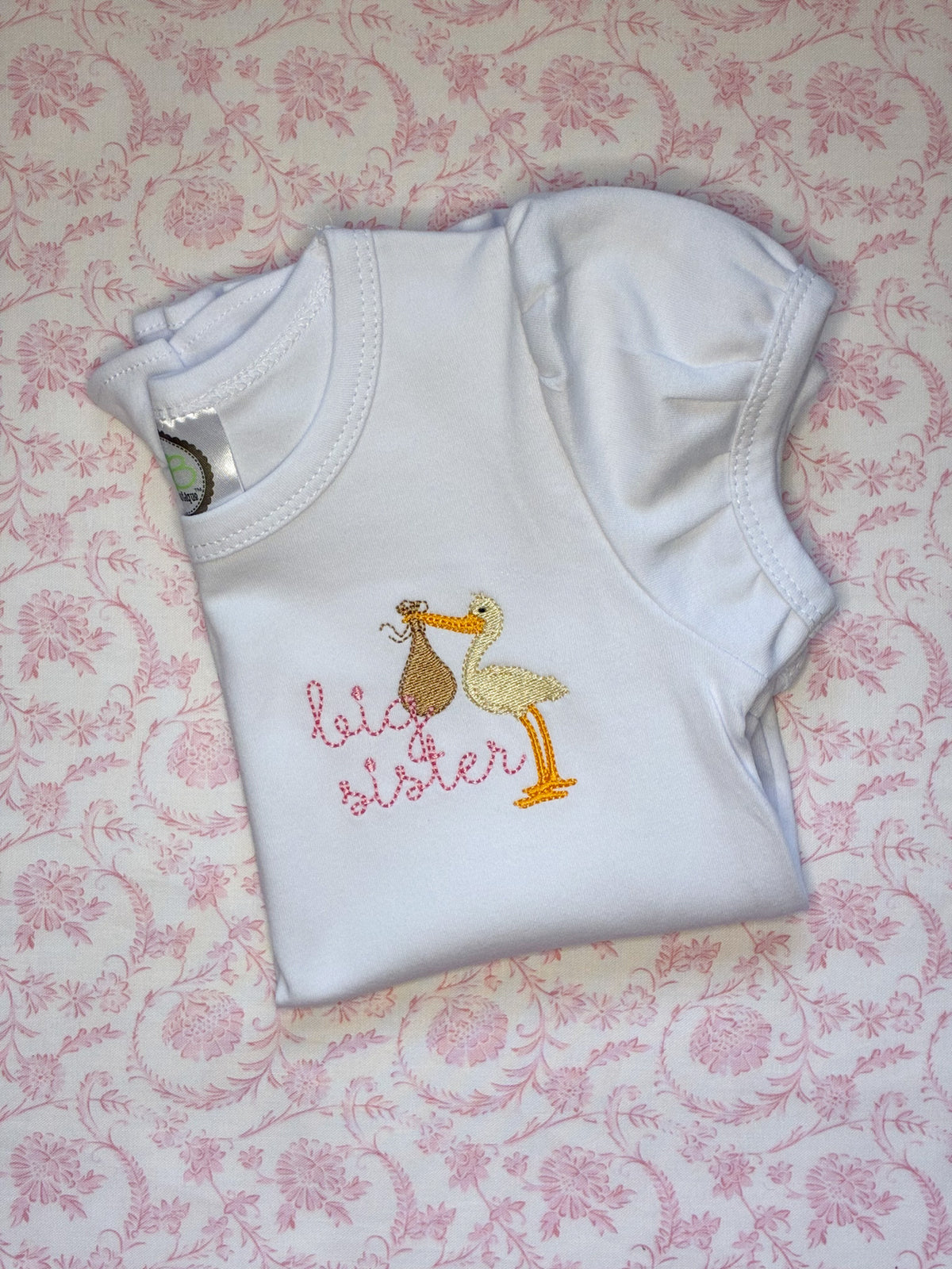 Machine Embroidered | Big Sister with Stork Left Chest
