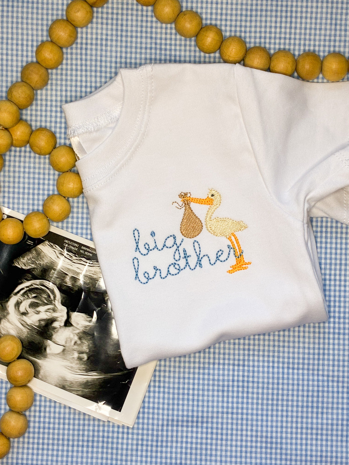 Machine Embroidered | Big Brother with Stork Left Chest