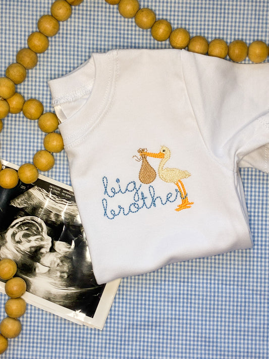Machine Embroidered | Big Brother with Stork Left Chest
