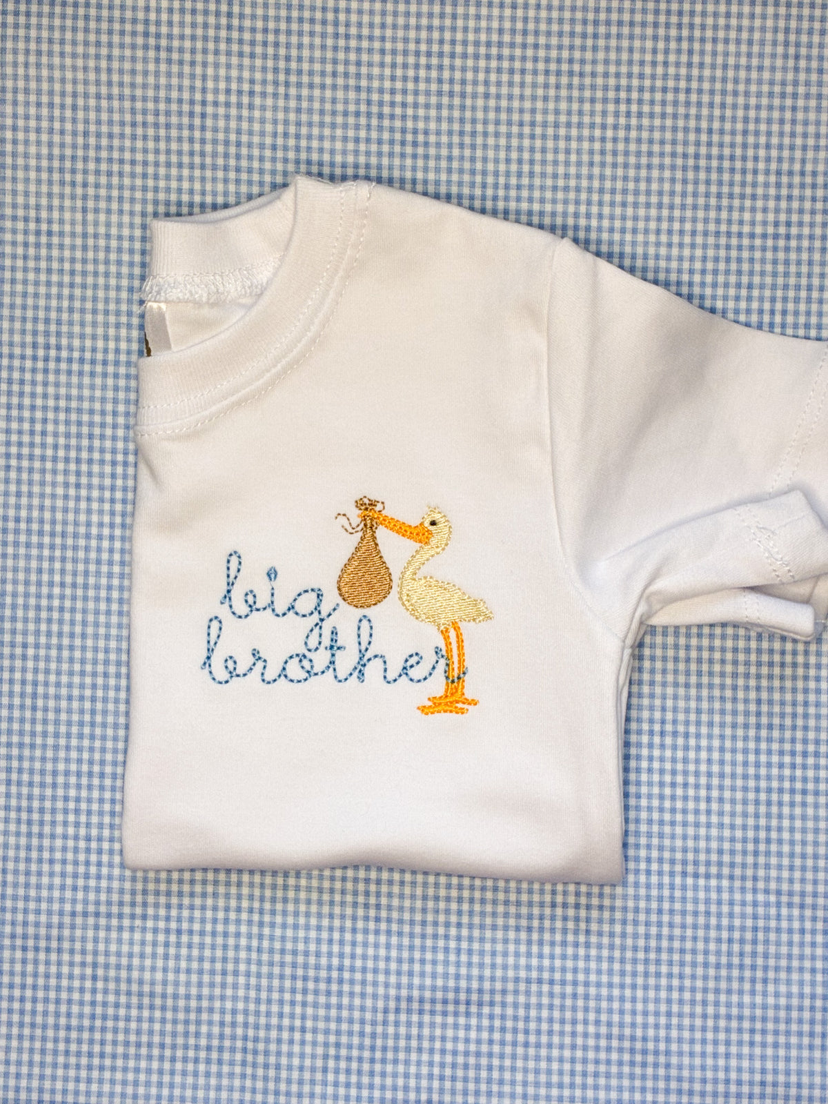 Machine Embroidered | Big Brother with Stork Left Chest
