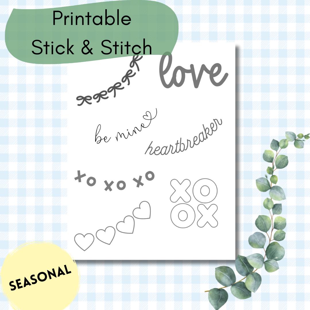 Valentine's Day Stick and Stitch Embroidery Patterns: DIY Gift (Digital Download)